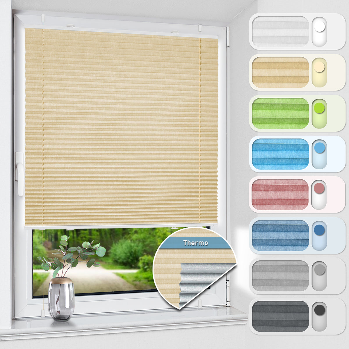 Store plissé occultant sans perçage | Protection solaire et thermique | Aubor