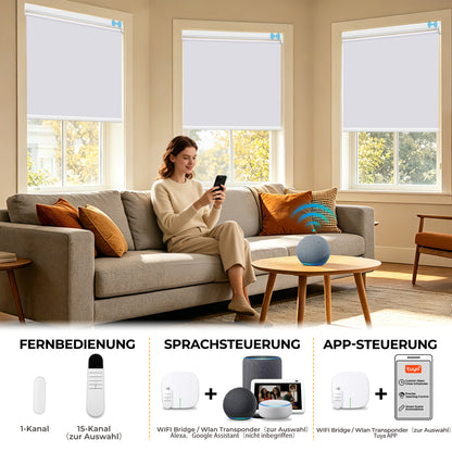 Elektrisches Verdunkelungsrollo ohne Bohren | Sonnenschutz & Sichtschutz | Aubor