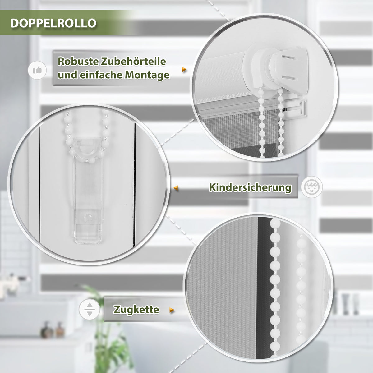 Doppelrollo ohne Bohren | Sonnenschutz & Sichtschutz | Aubor