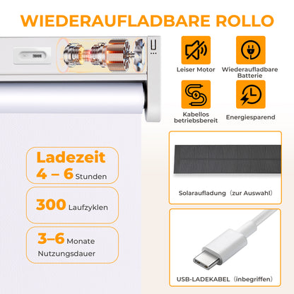 Elektrisches Verdunkelungsrollo mit Akku | Smart Sonnenschutz & Sichtschutz | Aubor