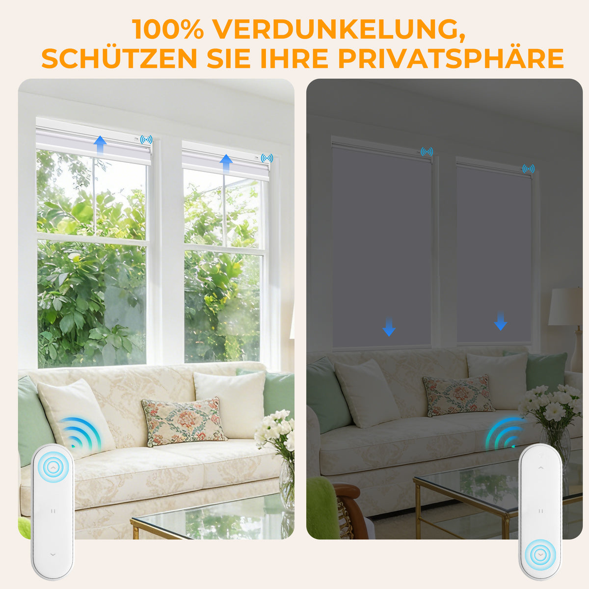 Elektrisches Verdunkelungsrollo mit Akku | Smart Sonnenschutz & Sichtschutz | Aubor