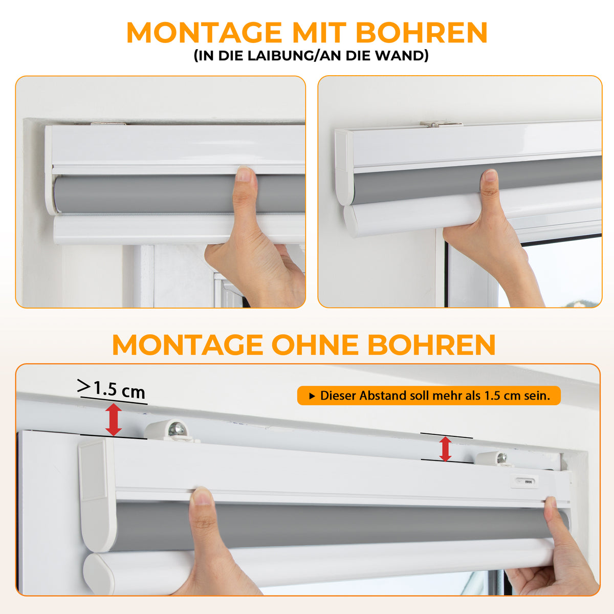 Elektrisches Verdunkelungsrollo mit Akku | Smart Sonnenschutz & Sichtschutz | Aubor