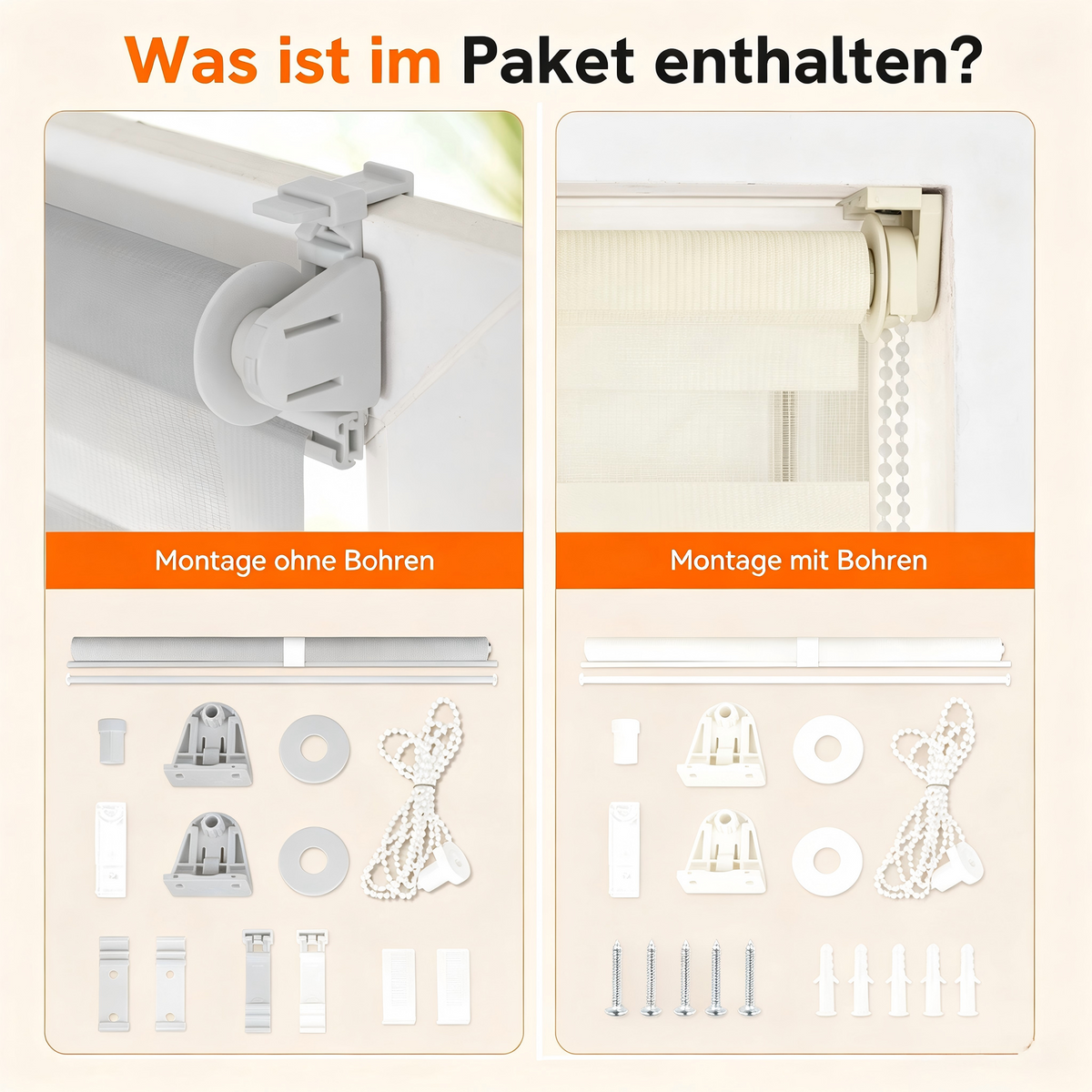 Doppelrollo Klemmfix ohne Bohren | Lichtdurchlässig & Blickdicht &  | Aubor