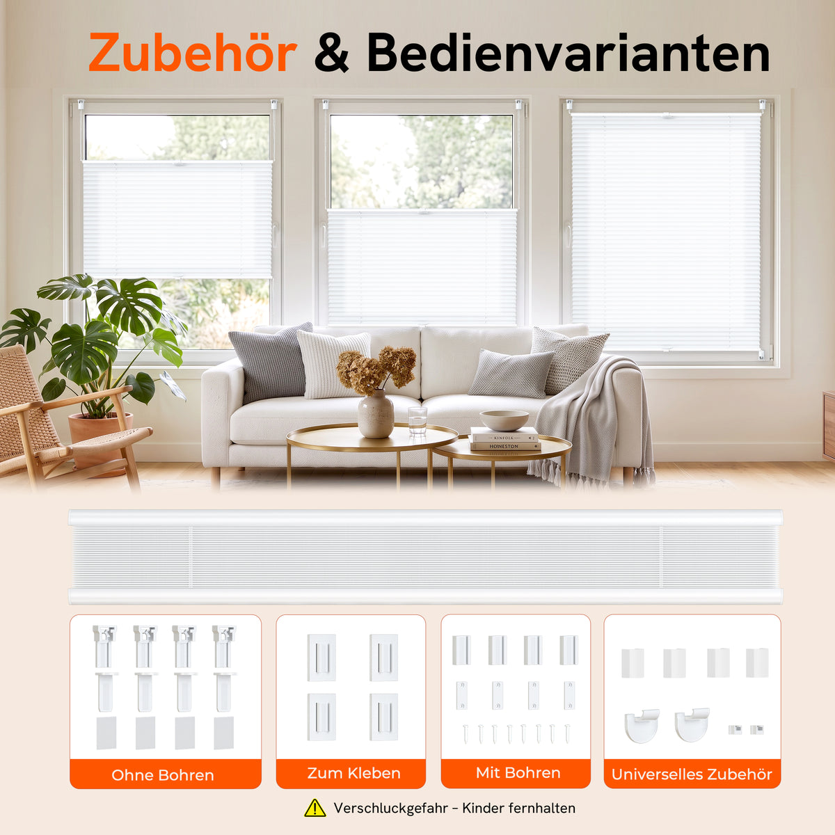 Plissee ohne Bohren & zum Kleben Klemmfix|Aubor